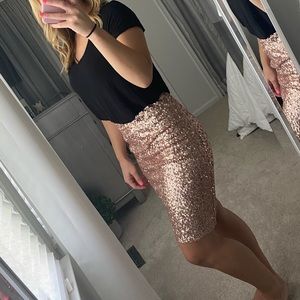 Rose Gold Sequin Midi Pencil Skirt